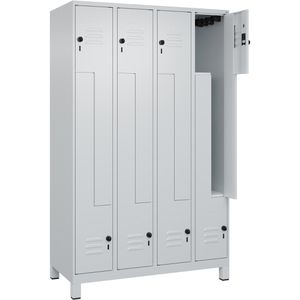 CP-Möbel Spind Classic PLUS, Z-Spind, lichtgrau, 4 Abteile, 8 Fächer, Füße & Drehriegelschloss, 120 x 195 cm