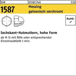 Sechskanthutmutter DIN 1587 M16 Messing galv. verchromt 25 Stück