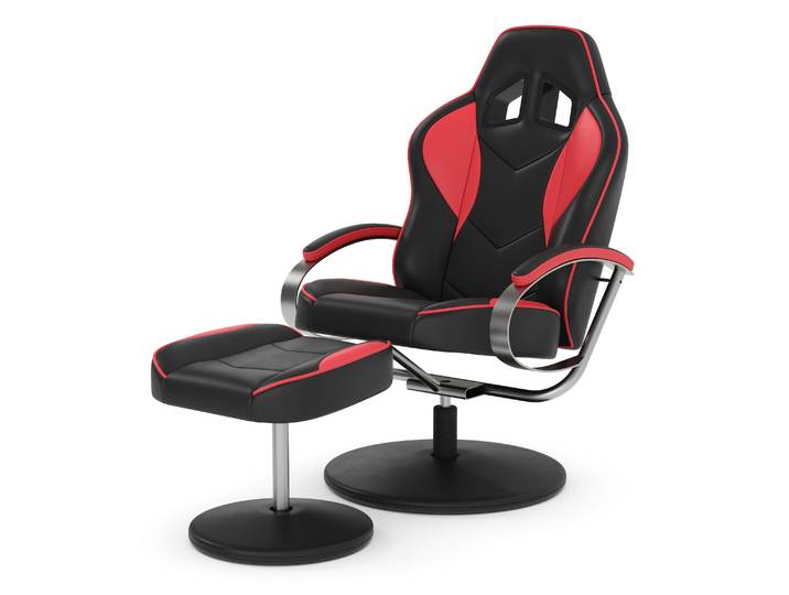 Fernsehsessel Leder mit Fusshocker rot/schwarz