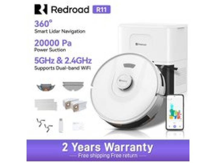 Redroad Robot aspirateur et laveur 3-en-1 R11 Aspiration 20000Pa Navigation LiDAR Autonettoyant 90 min