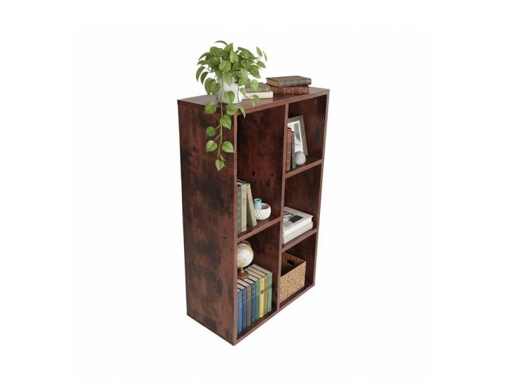 Relaxdays Bücherregal Braun Vintage 5 Fächer, Dunkelbraun, 50x80x24 cm, Wohnzimmer, Regale, Bücherregale