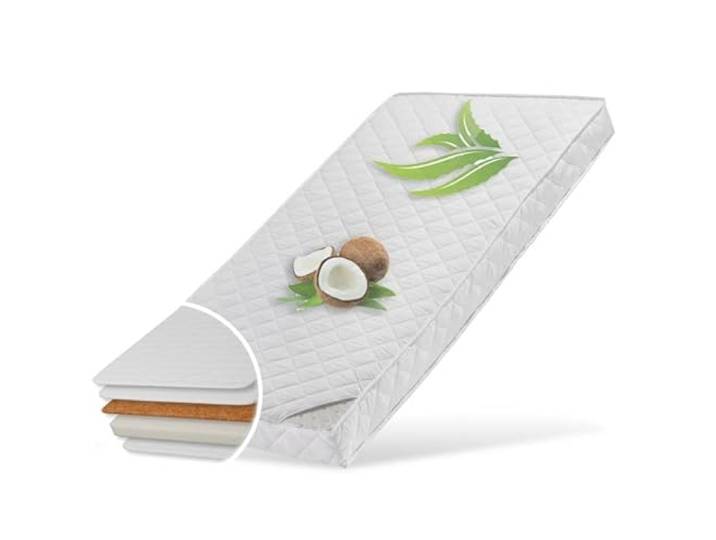 Kids Collective Kindermatratze 80x180 cm KOKOS mit gestepptem Aloe Vera-Bezug, 10 cm hoch, Babymatratze Kindermatratze 80 x 180 Kokos-Matratze für Babybett oder Kinderbett, Körpergewicht bis 60kg