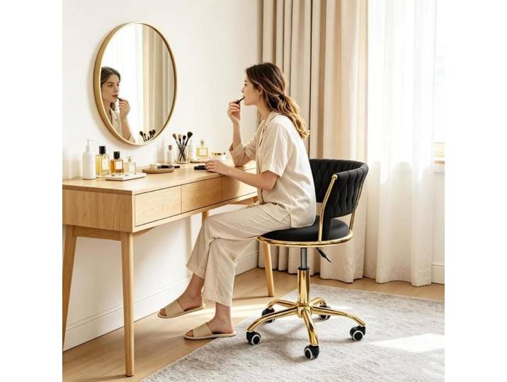 Chleby Chaise coiffeuse Roulettes en Velours Style Scandinave Pivotante réglable en hauteur Fauteuil de Chaise Bureau Cadre doré