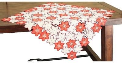 Xia Home Fashions Candy Cane Poinsettia Embroidered Cutwork Holiday Table Topper, 36 by 36-Inch
