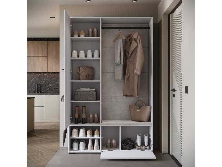 Garde-robe compacte B 117 x 190 x 33cm Blanc/Blanc brillant