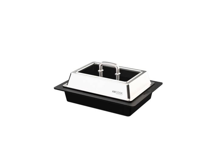 Am Cook Bräter Teppanyaki, Schwarz, Edelstahlfarben, Metall, 10 l, rechteckig, 34x45x15.4 cm, mit Dampfablass,hitzebeständige Griffe, Kochgeschirr, Töpfe, Bräter