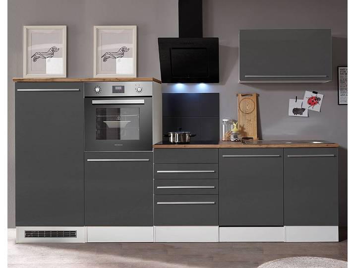Cuisine 290cm Gris/Gris brillant Sans électroménager