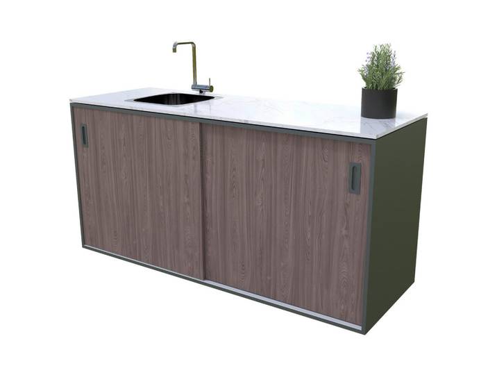 Outdoorküche, Walnussfarben, Metall, Stein, einzeln stellbar, 180x92x63 cm, CE, Gartenmöbel, Outdoor Küchen