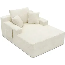 MODFU Liegesofa Cord Beige mit Seitentaschen und Kissen