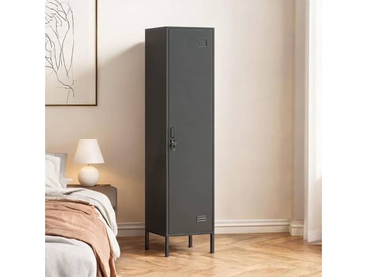 Armoire vestiaire métallique 1 porte avec penderie noir acier 179 cm style industriel