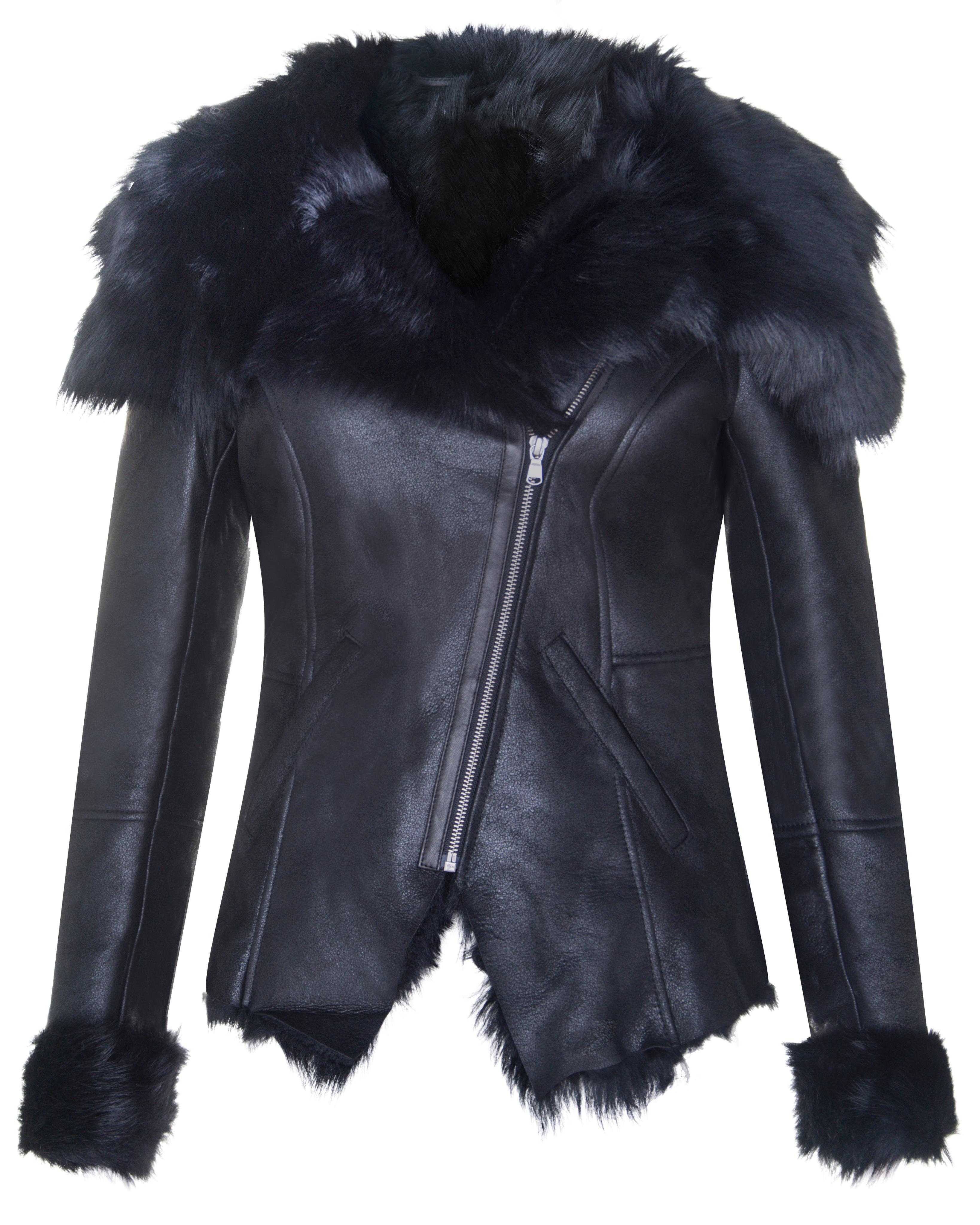 Damen Toscana Schaffell-Bikerjacke-Apopa