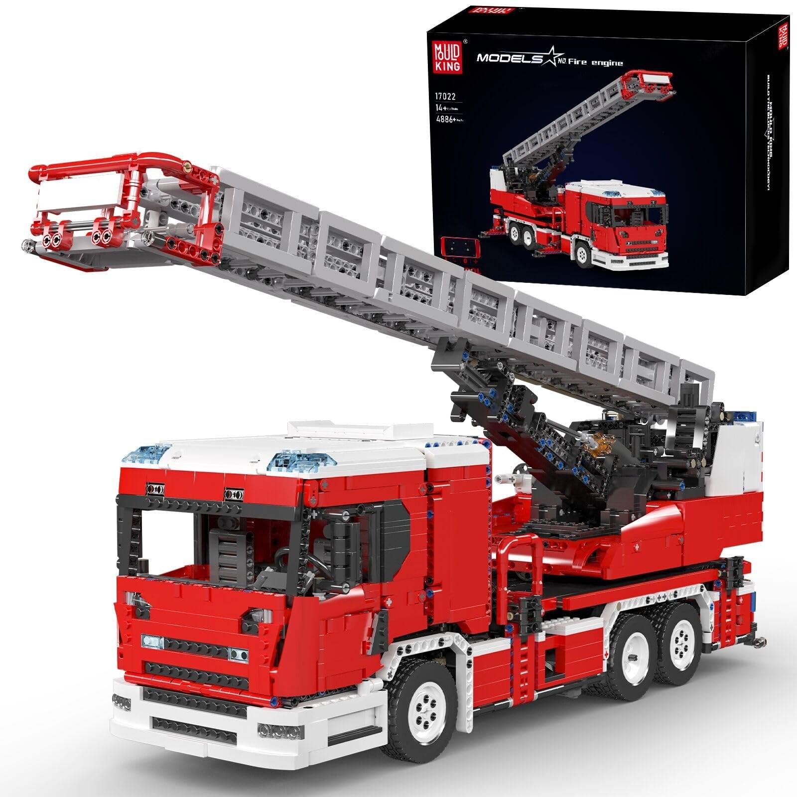 Feuerwehrauto Bausatz Technik Klemmbausteine - 4886 Teile - Fernsteuerung - Ausziehbare Leiter