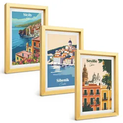 BILDER SET 3er Set - 20x30 cm Goldrahmen - Stadtlandschaften mit Gebäuden