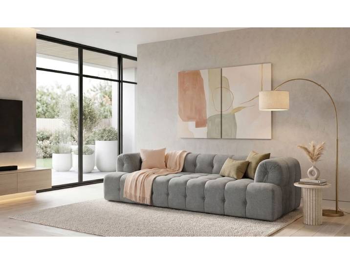 3-Sitzer HOME AFFAIRE APERIRE Design-Sofa, moderne Steppung, Breite 225 cm , grau (hellgrau), B:225cm H:77cm T:100cm, 100% Polyester, Sofas, 3-Sitzer, mit Wellenunterfederung, gemütlich und modern, komfortables Sitzgefühl