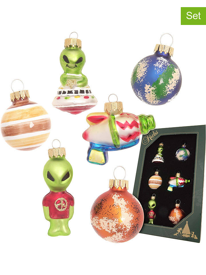 Krebs Glas Lauscha Christbaumornamente "Mini Alien" in Bunt - 6 Stück - onesize