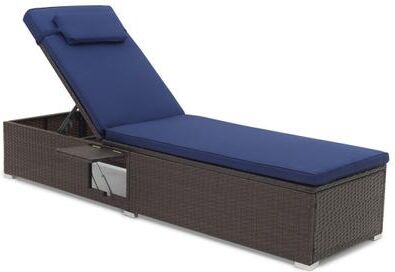 Costway Outdoor PE RattanChaise Lounge with 6-level Backrest-Navy