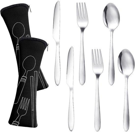 Benza 6-delige reisbestekset van roestvrij staal met stoffen etui, 17 cm
