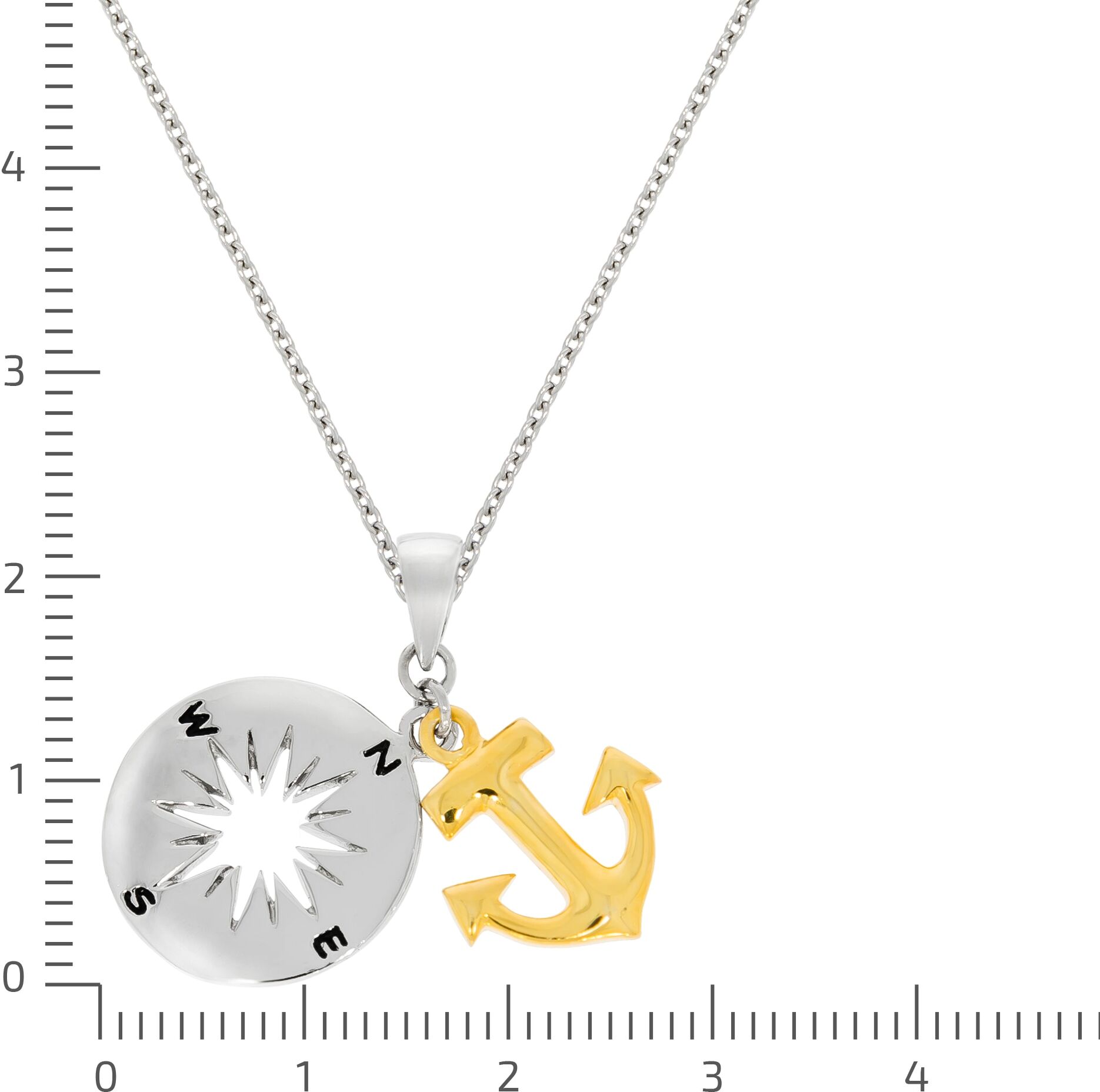 Kette mit Anhänger FIRETTI "Geschenk Silber 925 Halsschmuck Halskette Ankerkette Windrose Anker", gold (silberfarben, gelbgoldfarben, schwarz), Halsketten, Silber 925 (Sterlingsilber), L: 45 B: 1,5mm, Kette mit Anhänger, B:1,5mm