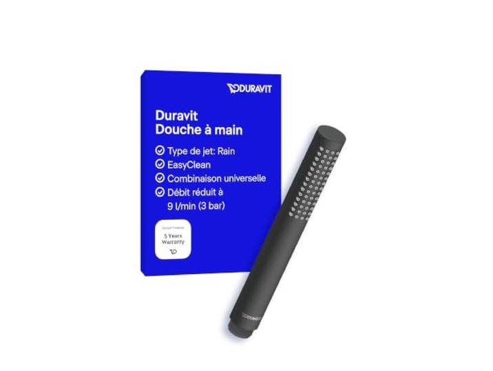 Duravit pomme de douche universelle\, pomme de douche avec jet Rain\, pomme de douche ronde\, douchette avec fonction MinusFlow économisant l'eau\, facile à nettoyer\, noir mat