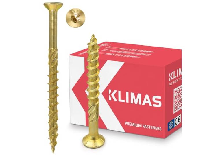 KLIMAS Houtschroeven, Torx spaanplaatschroeven geel - verzonken kopschroeven - terrasschroeven - universele schroeven - dakconstructie schroeven set - 3,5x50 mm - 400 stukken