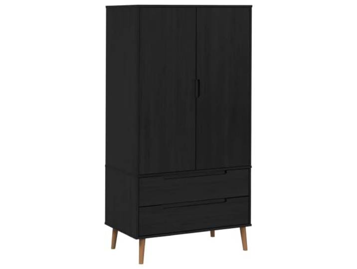 Makastle Kleiderschrank Schwarz Kiefernholz 90x55x175 cm
