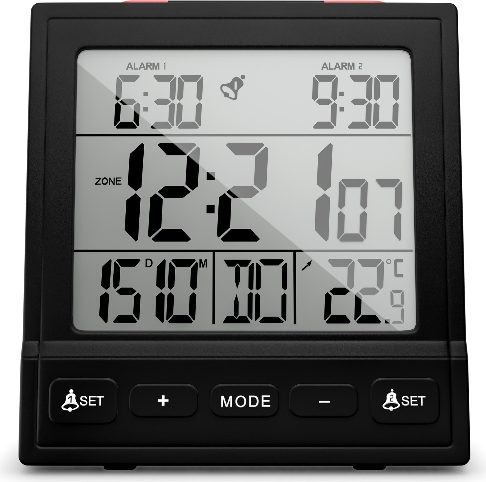 Mebus Funkwekker met thermometer en automatische zomertijd/wintertijd, zwart, model 25581
