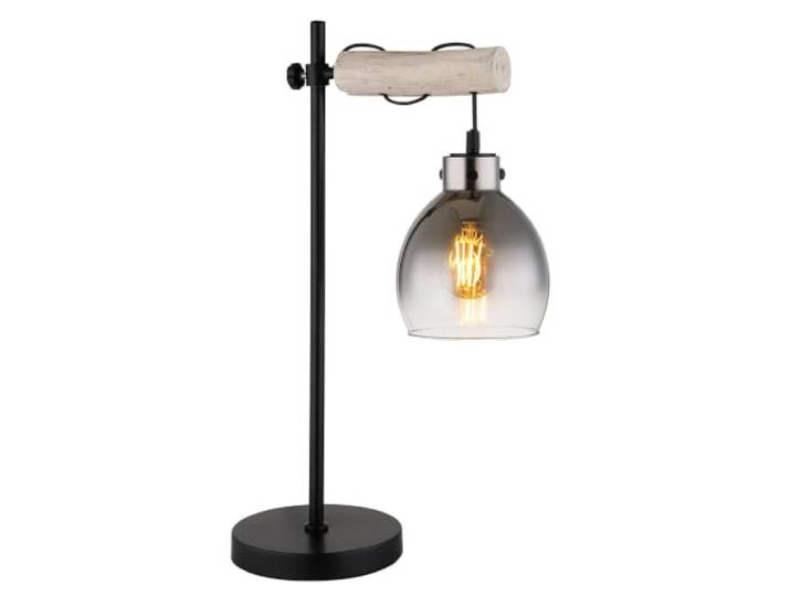 GLOBO Tischleuchte Beistellleuchte Schlafzimmerlampe Holz Höhenverstellbar Rauchglas