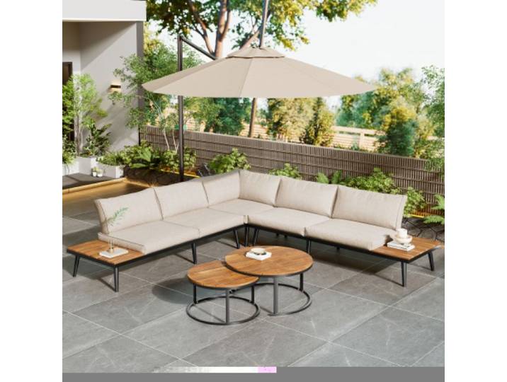 Salon bas de jardin extérieur pour 5-6 personnes salon de jardin avec structure galvanisée idéal pour terrasse et balcon