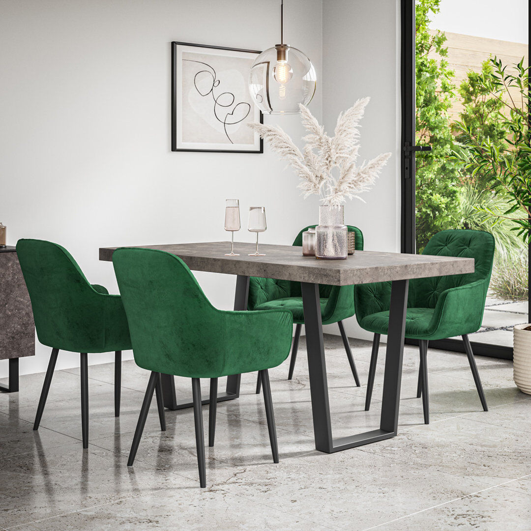 Fairmont Park Ahlina Modern Dining Table With 4 Anika velvet Chairs Set Grey/Black/Green 4