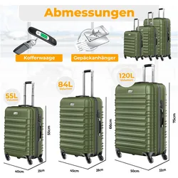 Kesser 3tlg. Hartschalenkofferset Hartschalenkoffer Reisekoffer Set, Koffer, Grün, Silber