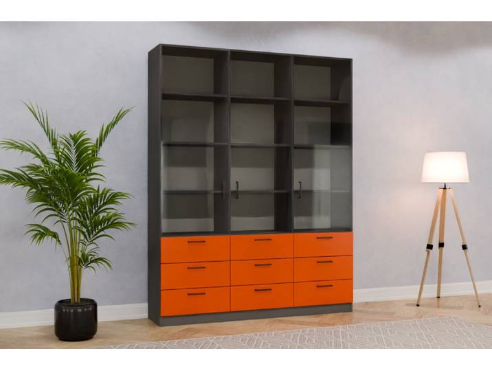 Vitrine nach Maß - RAL 2009 Verkehrsorange - 218x170x40cm - Individuell konfigurieren