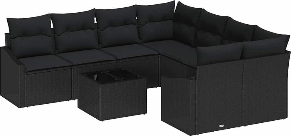 vidaXL Sofa Set 9 stk. Schwarz [Synthetisch]: Poly Rattan