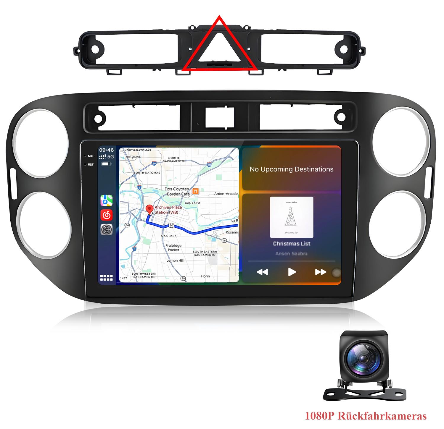 9.5" 2K QLED Autoradio für VW Tiguan 5N 2007-2016 kabelloses CarPlay Android Auto inkl. 1080P Rückfahrkamera GPS Navi 4G WIFI 6+128GB