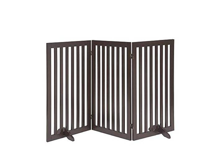 unipaws Freistehendes Absperrgitter Hund, Treppenschutzgitter ohne Bohren, Holz Kindergitter Klappbar，Türgitter Hunde Kaminschutzgitter mit Füßen, Dunkelbraun (3 Elemente, 91 cm hoch)
