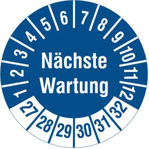 Böttcher-AG Prüfplaketten Nächste Wartung, 2027-2032, blau, Ø 30 mm, 1.000 Stück