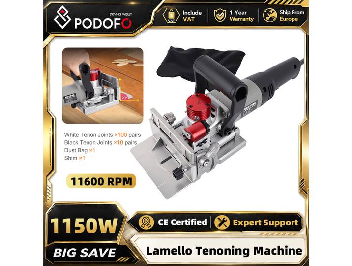 Podofo 11600 tr/min Machine à tenonner Lamello, Machine à rainurer à 3 fentes avec 110 tenons, Machine à percer le bois, Coupe-tenons Lamello, Jointeur à biscuits, Connecteur Ramino invisible, Outil