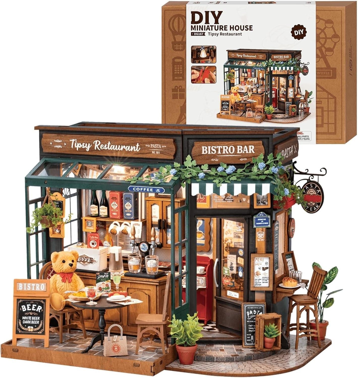 Merkloos Miniatuur poppenhuis Restaurant houten model kit creatieve bouwset voor volwassenen