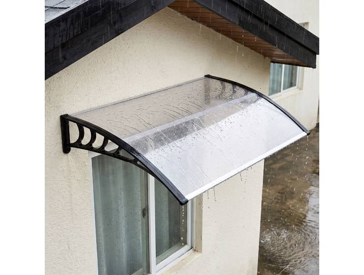 Outsunny Auvent Porte Polycarbonate 0,9x1,5m Transparent UV