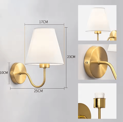 Inspire Curations Nordic E27 Fabric Shade Wall Sconce 1 Piece Gold