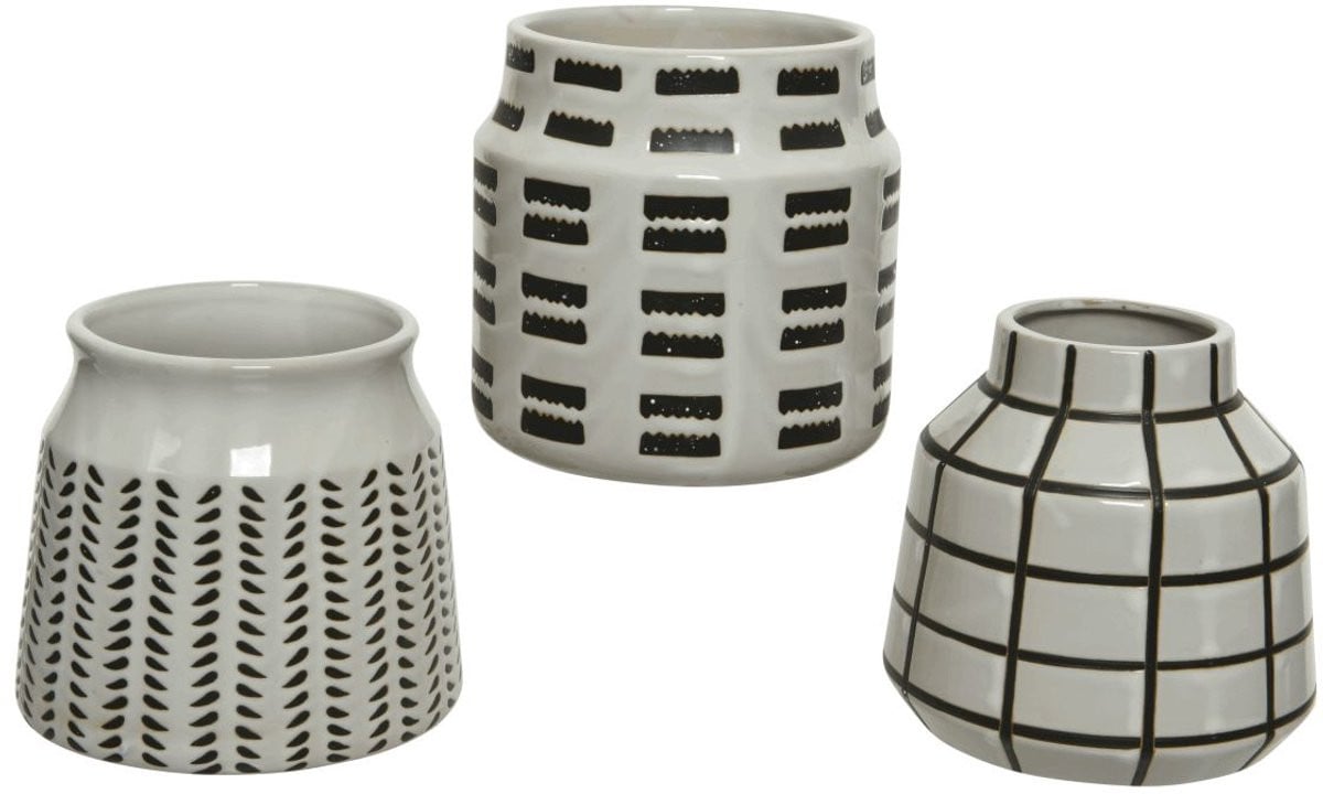 Decoris Porseleinen Vaas Wit/Zwart