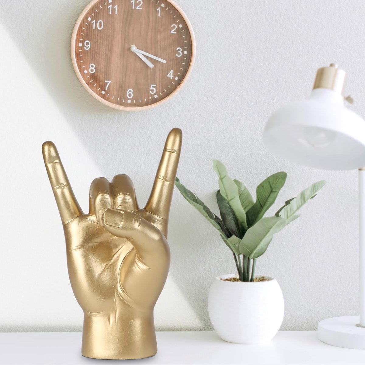 Handgebaar Beeldje Rock 'n' roll Gebaar Goud Decoratie voor op je Nachtkastje