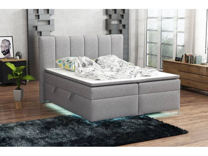Fun Möbel Boxbett Bett Schlafzimmerbett ANGEL inkl. LED-Beleuchtung (Bettkasten Beleuchtet, inkl. Fernbedienung für die LED-Beleuchtung), Inkl. Topper und Bettkasten