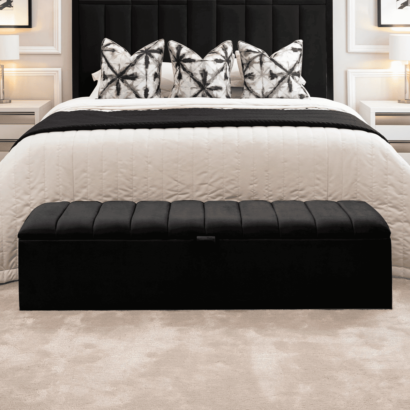 Kensington Noir Black Panelled Ottoman Box, Emperor