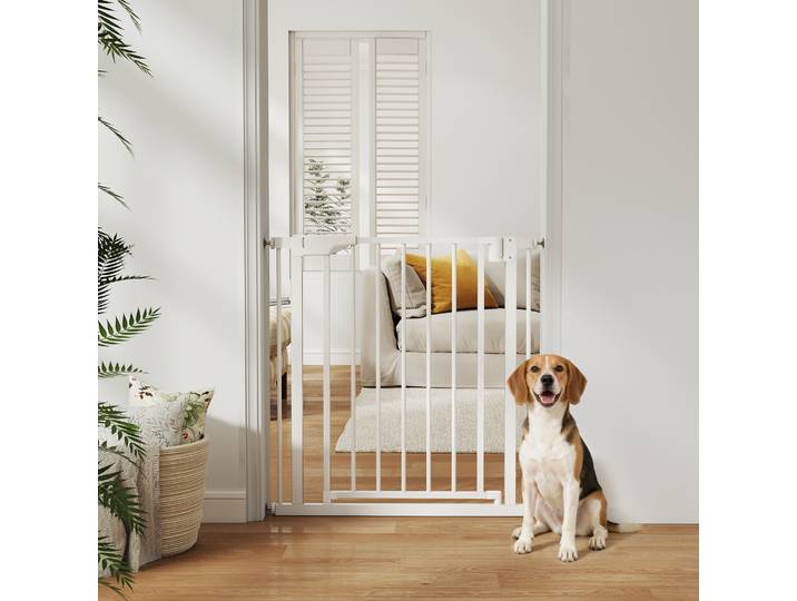 PawHut Barrière Sécurité Enfants Chiens 76-82cm Verrouillage Blanc