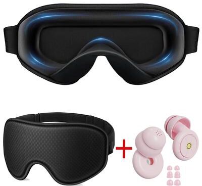 Friendly Fresh Finds Breathable Sleep Mask Comfortable Blackout Eye Mask With Noise Cancelling Earplugs black pink