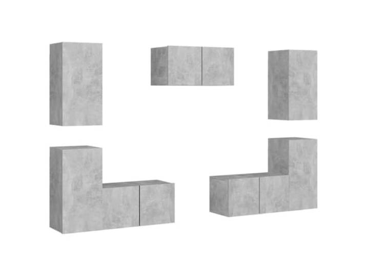 Makastle 7-TLG. TV-Schrank-Set Betongrau Holzwerkstoff
