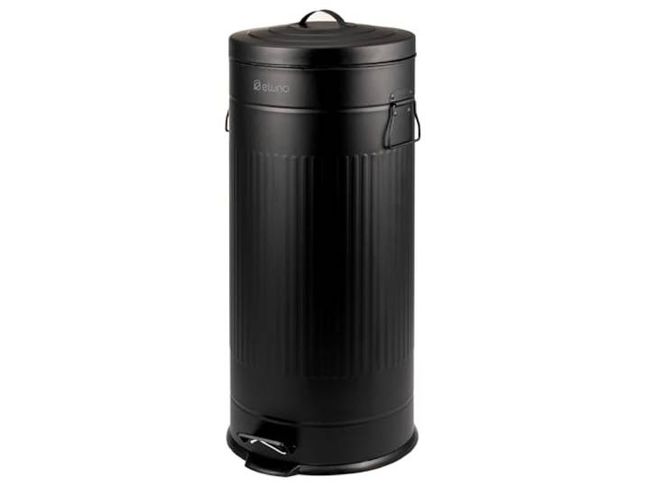 eluno Abfalleimer VINTAGE, Treteimer, 30 Liter Fassungsvermögen aus Metall (Schwarz)