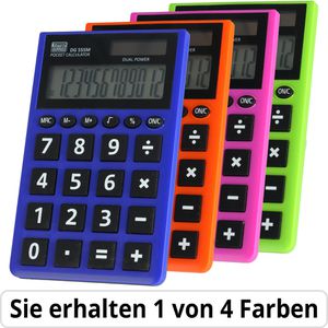 TipTop-Office Taschenrechner DG-555M, farbig sortiert, 12-stelliges LC-Display, Solar- & Batteriebetrieb