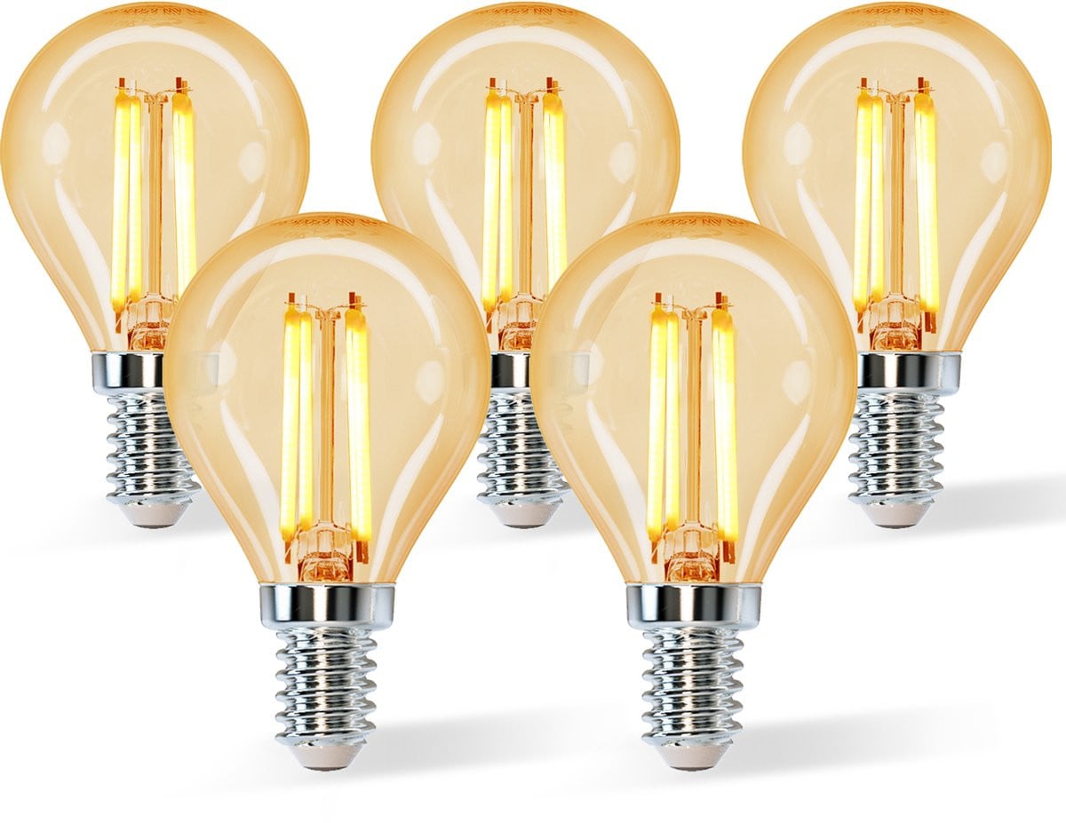 Aigostar LED Filament G45 4W E14 - 2200K - Amber - Set van 5 stuks