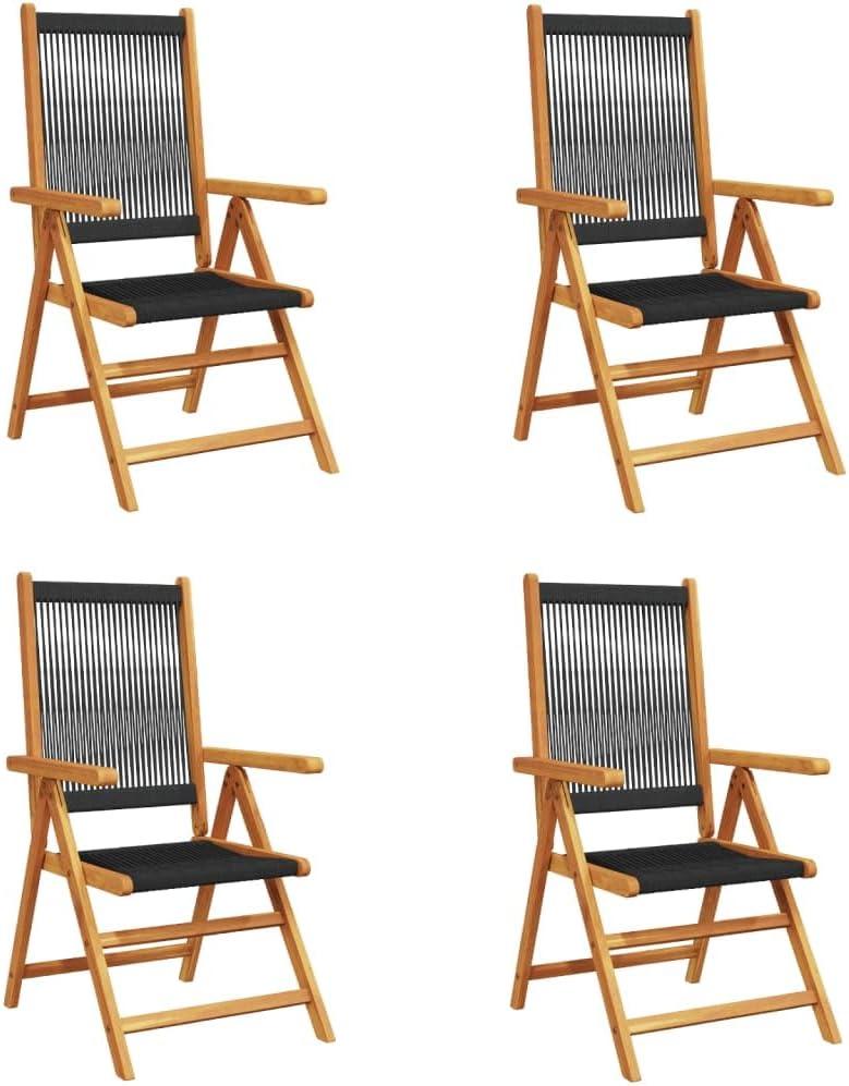 Neigbare Gartenstühle aus schwarzem Akazienholz, 4 Stück | Klappbare Armlehnen, Tragfähigkeit 110 kg, für Terrasse und Balkon